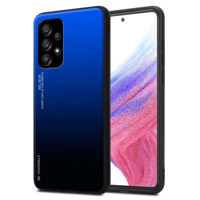 Ohišje je združljivo z Samsung Galaxy A53 5G in modra - črna - Dvobarvni zaščitni pokrov iz silikona TPU in hrbtna stran iz kaljenega stekla