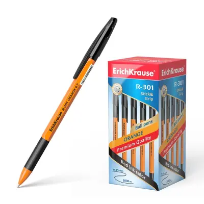ErichKrause Kemični svinčnik R-301 0,7, črn grip Orange Stick s pokrovčkom, 50 kos 50 KOS