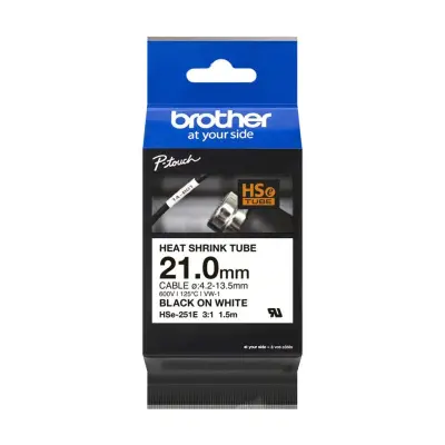 Brother Schrumpfschlauchkassette, belo/črno, 21,0mm, 1,5m, HSe-251E