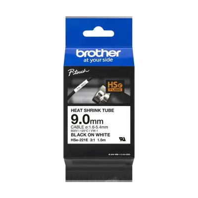 Brother Schrumpfschlauchkassette, belo/črno, 9,0mm, 1,5m, HSe-221E