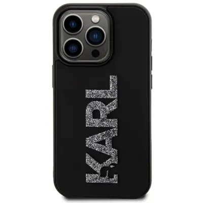Karl Lagerfeld zaščitni ovitek 3D Black Rubber Glitter Logo, Iphone 15 Pro