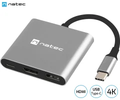 NATEC Fowler Mini 1x USB-A 3.0/1x HDMI/1x USB-C/max 4K UHD/5GB/s/Plug&Play/Power Delivery/60W siv adapter USB hub