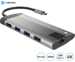NATEC Fowler Plus 3x USB-A 3.0/1x HDMI/1x Ethernet RJ-45/1x USB-C/1x SD/microSD/max 4K UHD 100W USB hub