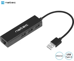 NATEC Dragonfly 3x USB-A 2.0/1x Ethernet RJ-45/480MB/s/Plug&Play črn adapter USB hub