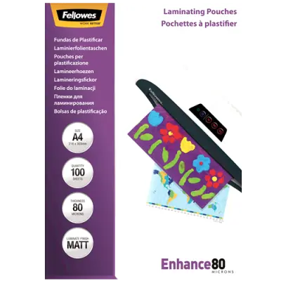 Fellowes žepki za plastificiranje A4, mat, 80 mic, 100 kosov