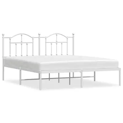 vidaXL Kovinski posteljni okvir z vzglavjem bel 183x213 cm