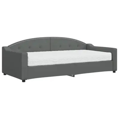 vidaXL Dnevna postelja z vzmetnico temno siva 90x200 cm blago