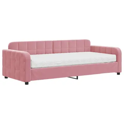 vidaXL Dnevna postelja z vzmetnico roza 90x200 cm žamet