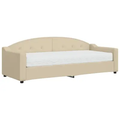vidaXL Dnevna postelja z vzmetnico krem 80x200 cm blago