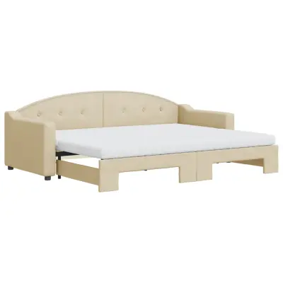 vidaXL Izvlečna dnevna postelja z vzmetnico krem 80x200 cm blago