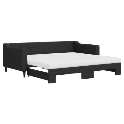 vidaXL Izvlečna dnevna postelja z vzmetnicami črna 90x190 cm blago