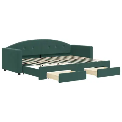 vidaXL Izvlečna dnevna postelja s predali temno zelena 80x200 cm žamet