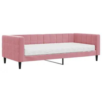 vidaXL Dnevna postelja z vzmetnico roza 90x200 cm žamet