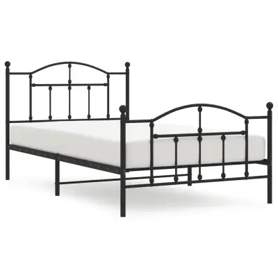 vidaXL Kovinski posteljni okvir z vzglavjem in vznožjem črn 107x203 cm