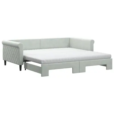 vidaXL Izvlečna dnevna postelja z vzmetnico sv. siva 100x200 cm blago