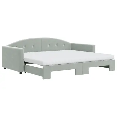 vidaXL Izvlečna dnevna postelja z vzmetnico sv. siva 90x200 cm blago