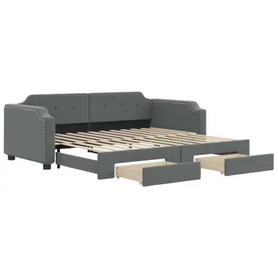 vidaXL Izvlečna dnevna postelja s predali temno siva 100x200 cm blago