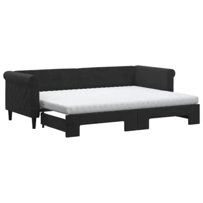 vidaXL Izvlečna dnevna postelja z vzmetnicami črna 80x200 cm žamet