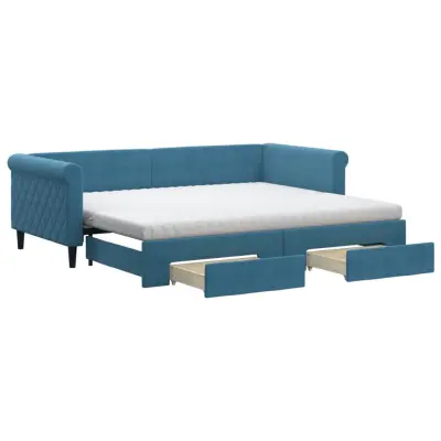 vidaXL Izvlečna dnevna postelja s predali modra 90x200 cm žamet