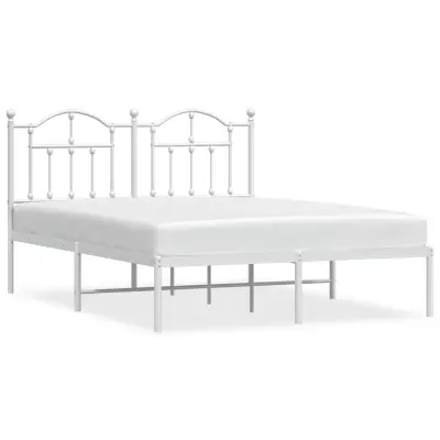 vidaXL Kovinski posteljni okvir z vzglavjem bel 135x190 cm