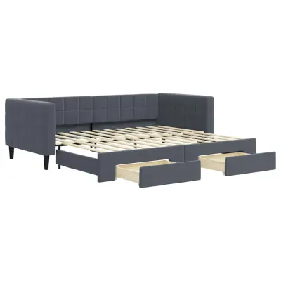 vidaXL Izvlečna dnevna postelja s predali temno siva 90x200 cm žamet