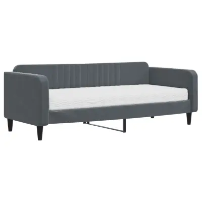 vidaXL Dnevna postelja z vzmetnico temno siva 90x200 cm žamet