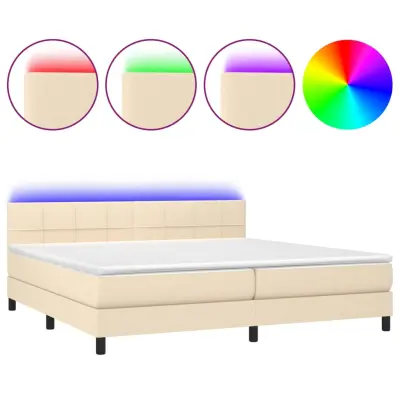vidaXL Box spring postelja z vzmetnico LED krem 200x200 cm blago