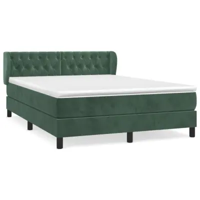 vidaXL Box spring postelja z vzmetnico temno zelen 140x190 cm žamet