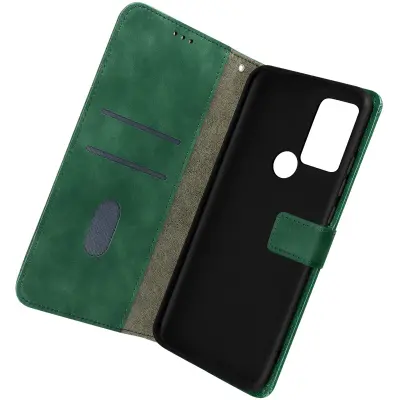 Preklopna torbica Wallet in stojalo za video, serija Vintage, zelena za TCL 30 SE, 30E in 306