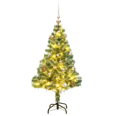 vidaXL Umetna novoletna jelka s 150 LED, bunkicami in snegom 120 cm