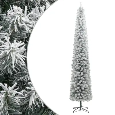 vidaXL Ozka novoletna jelka s stojalom in umetnim snegom 270 cm PVC
