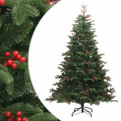 vidaXL Umetna novoletna jelka s storži in jagodami 240 cm