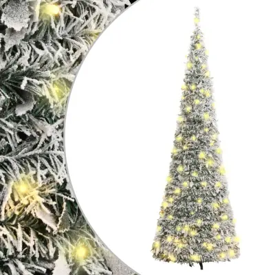 vidaXL Umetna novoletna jelka s snegom pop-up 200 LED diod 210 cm