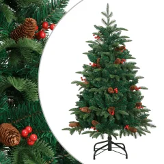 vidaXL Umetna novoletna jelka s storži in jagodami 120 cm