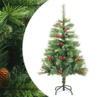 vidaXL Umetna novoletna jelka s storži in jagodami 150 cm