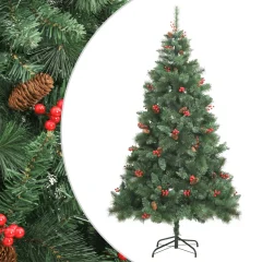 vidaXL Umetna novoletna jelka s storži in jagodami 240 cm