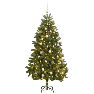 vidaXL Umetna novoletna jelka 300 LED diod in komplet bučk 270 cm