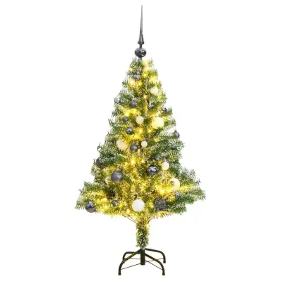 vidaXL Umetna novoletna jelka s 150 LED, bunkicami in snegom 150 cm