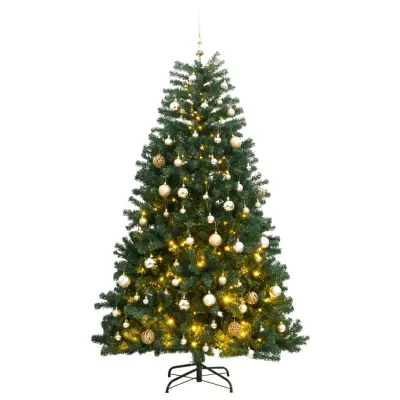 vidaXL Umetna novoletna jelka 300 LED diod in komplet bučk 240 cm