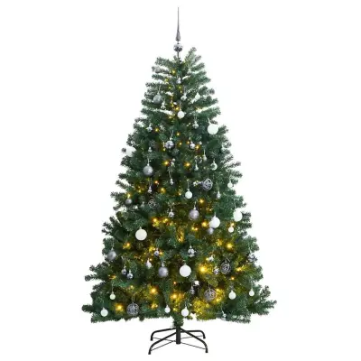 vidaXL Umetna novoletna jelka 300 LED diod in komplet bučk 210 cm