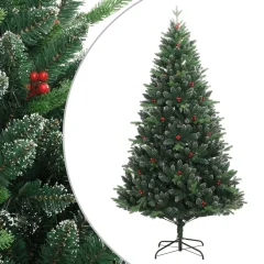 vidaXL Umetna novoletna jelka z rdečimi jagodami 120 cm