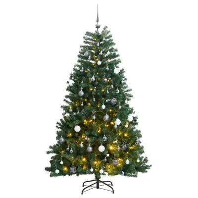 vidaXL Umetna novoletna jelka 300 LED diod in komplet bučk 240 cm
