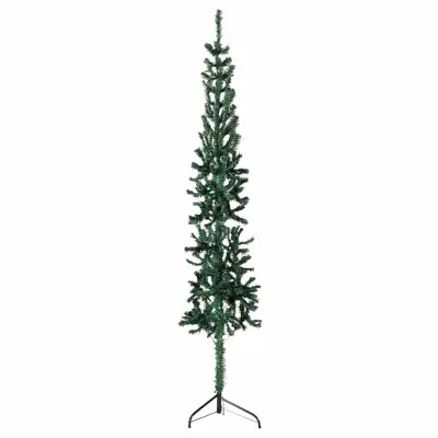 vidaXL Ozka umetna polovična novoletna jelka s stojalom zelena 180 cm
