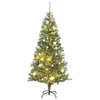 vidaXL Umetna božična jelka 300 LED diod, bunkice in sneg 210 cm