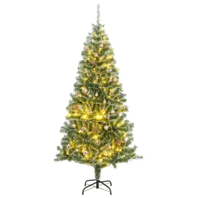 vidaXL Umetna božična jelka 300 LED diod, bunkice in sneg 210 cm