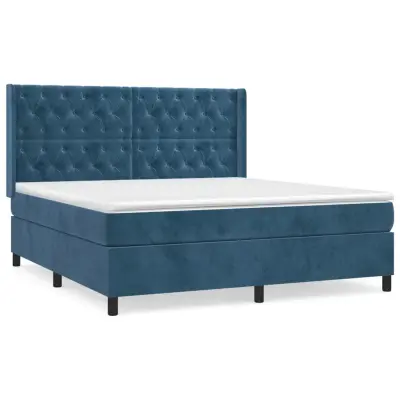 vidaXL Box spring postelja z vzmetnico temno modra 160x200 cm žamet