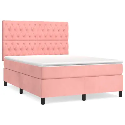 vidaXL Box spring postelja z vzmetnico roza 140x190 cm žamet