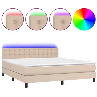 vidaXL Box spring postelja z vzmetnico LED kapučino 160x200 cm