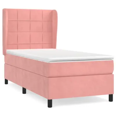 vidaXL Box spring postelja z vzmetnico roza 90x190 cm žamet
