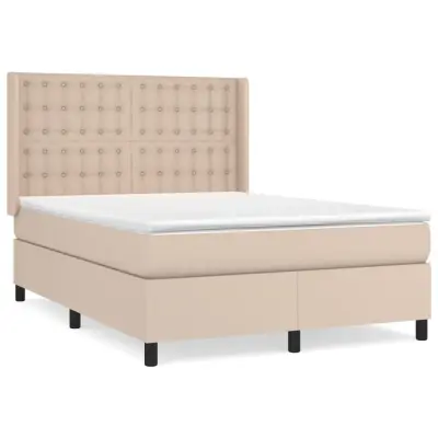 vidaXL Box spring postelja z vzmetnico kapučino 140x190cm umetno usnje